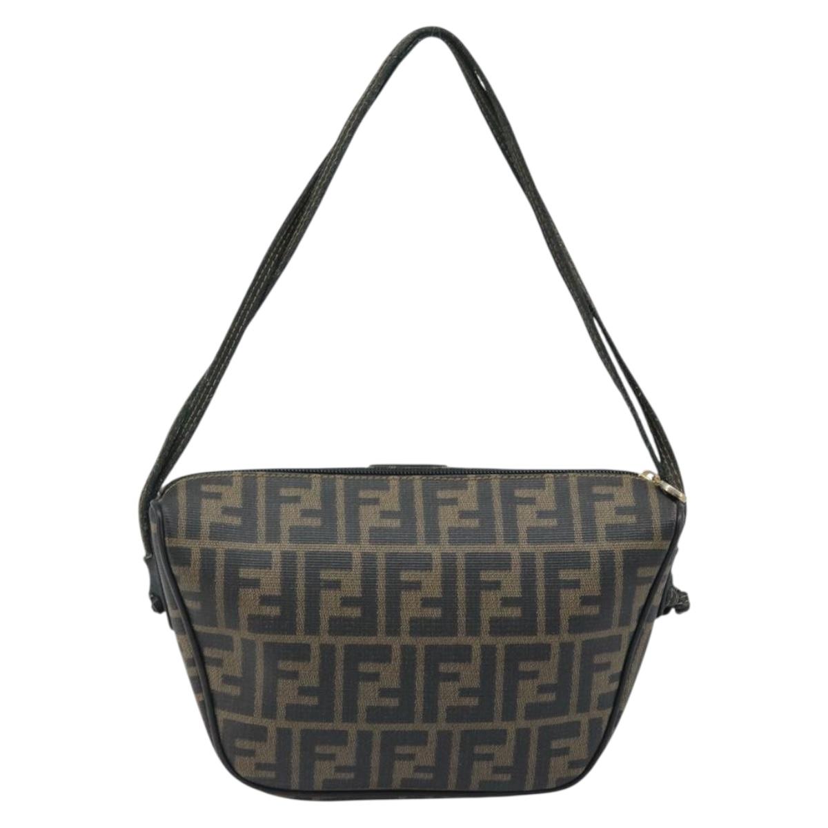 FENDI Zucca Canvas Shoulder Bag Brown Black Auth bs33858