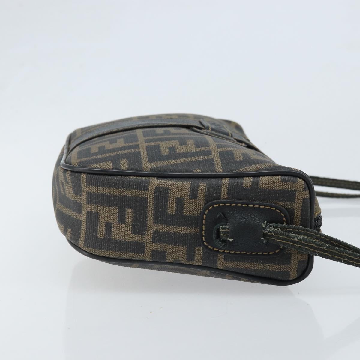 FENDI Zucca Canvas Shoulder Bag Brown Black Auth bs33858