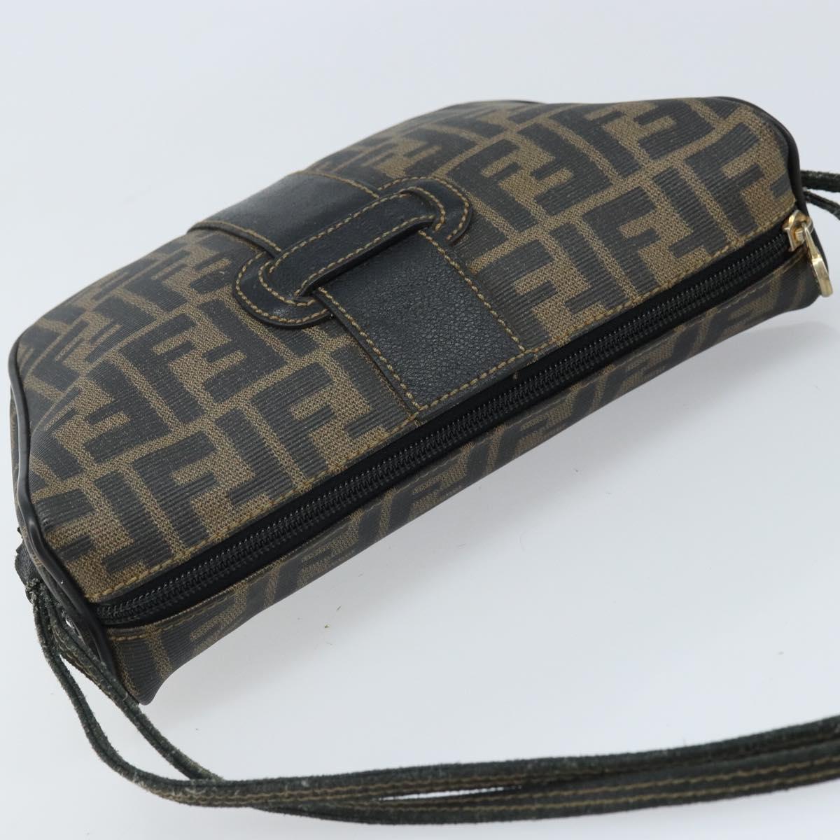 FENDI Zucca Canvas Shoulder Bag Brown Black Auth bs33858