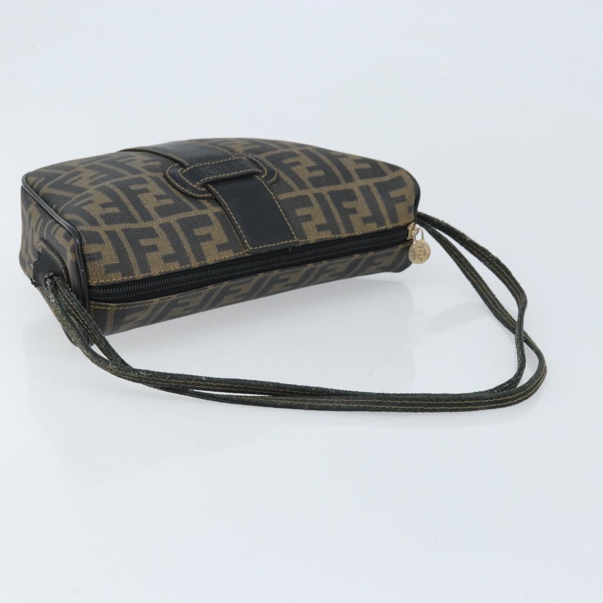 FENDI Zucca Canvas Shoulder Bag Brown Black Auth bs33858