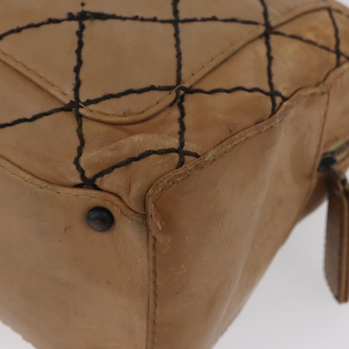 CHANEL Wild Stitch Hand Bag Leather Beige CC Auth bs33863