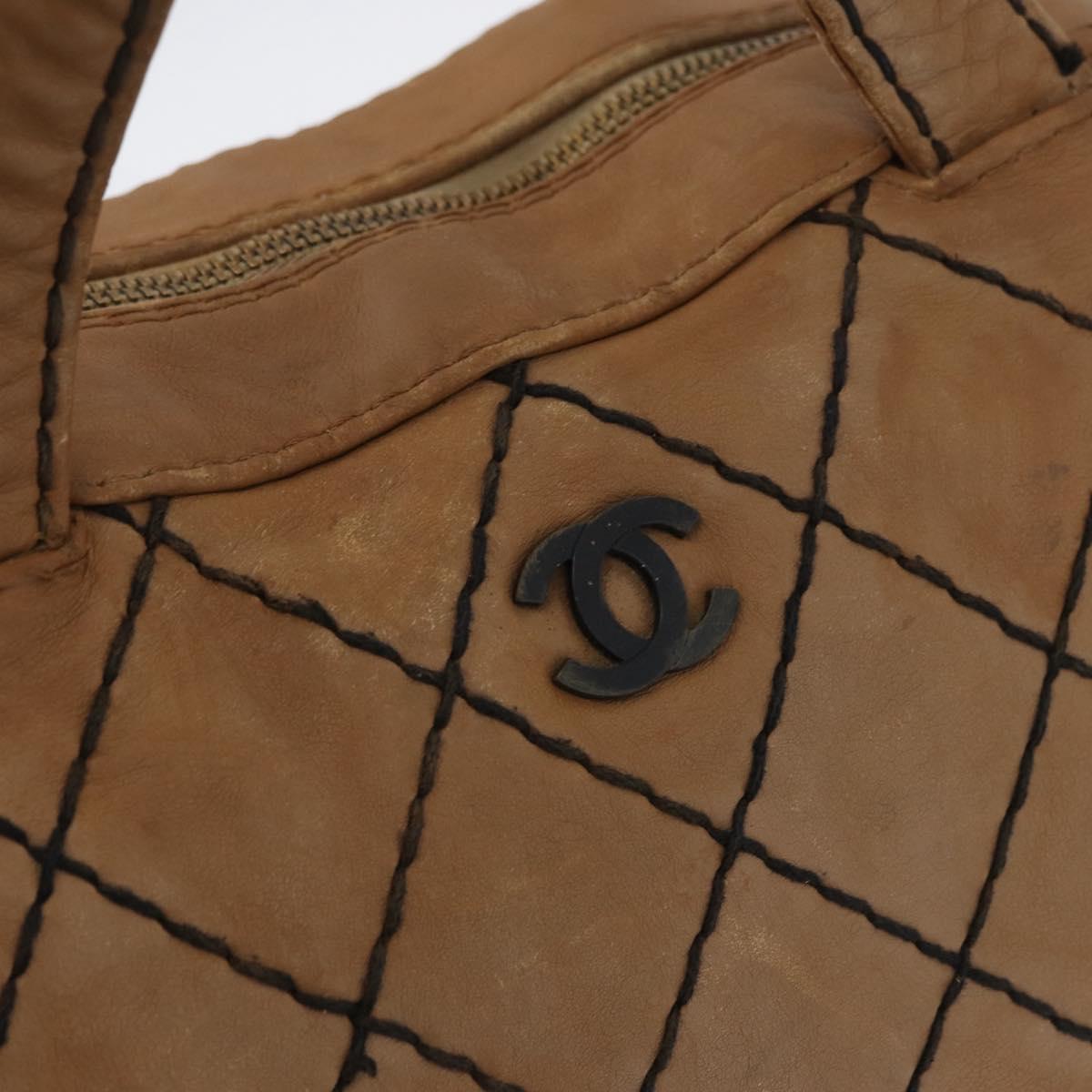 CHANEL Wild Stitch Hand Bag Leather Beige CC Auth bs33863