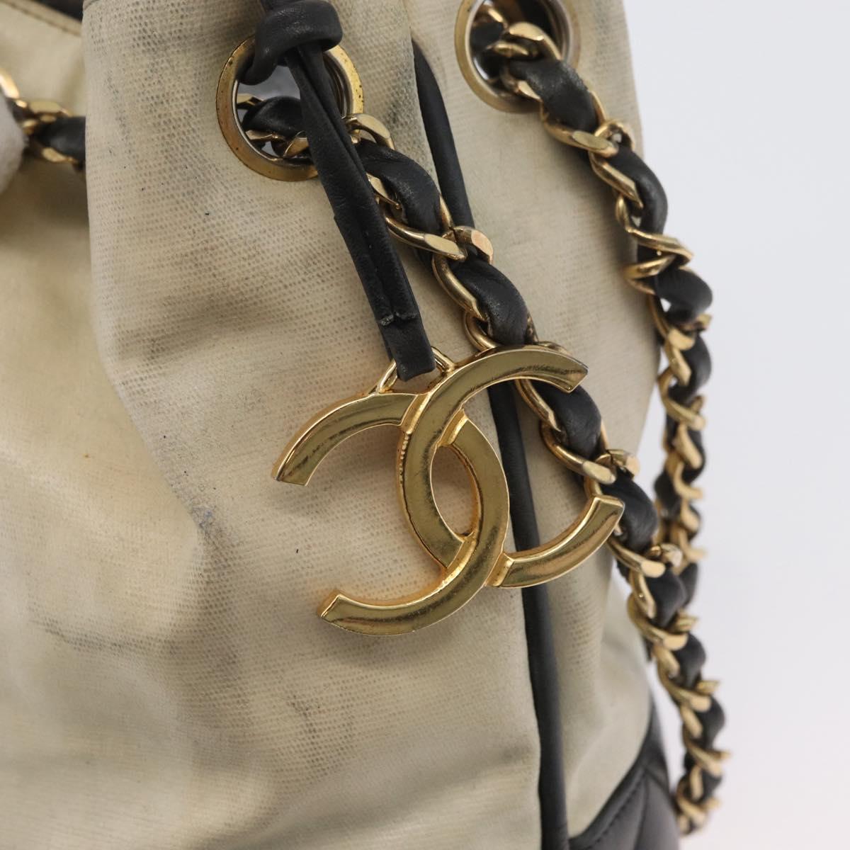 CHANEL Chain Shoulder Bag Leather Black White CC Auth bs33864