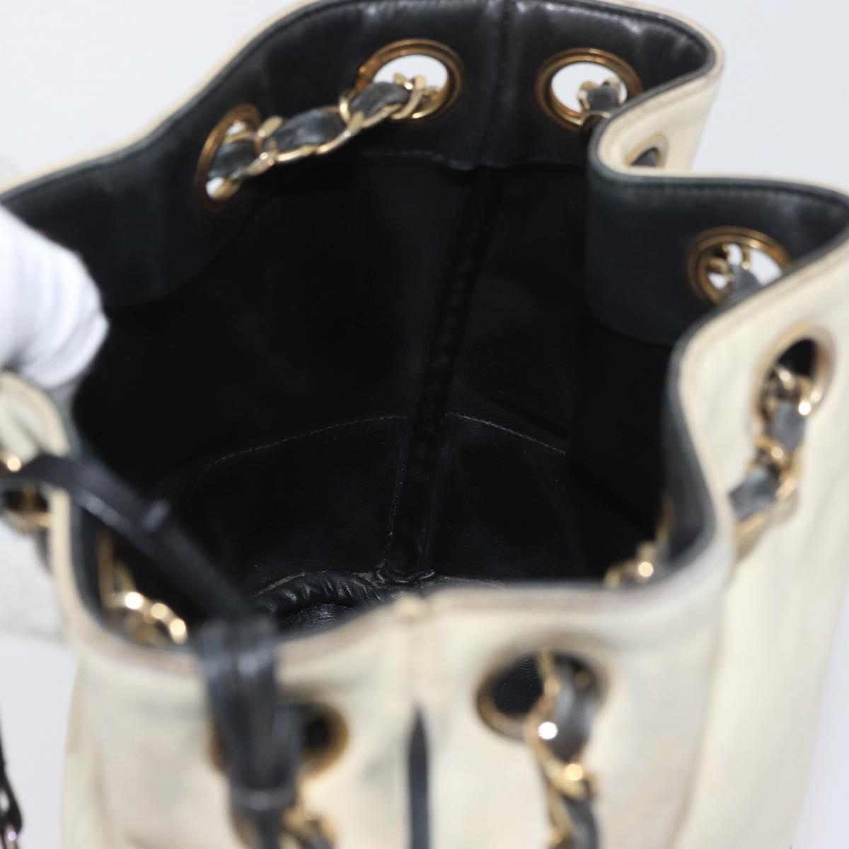 CHANEL Chain Shoulder Bag Leather Black White CC Auth bs33864