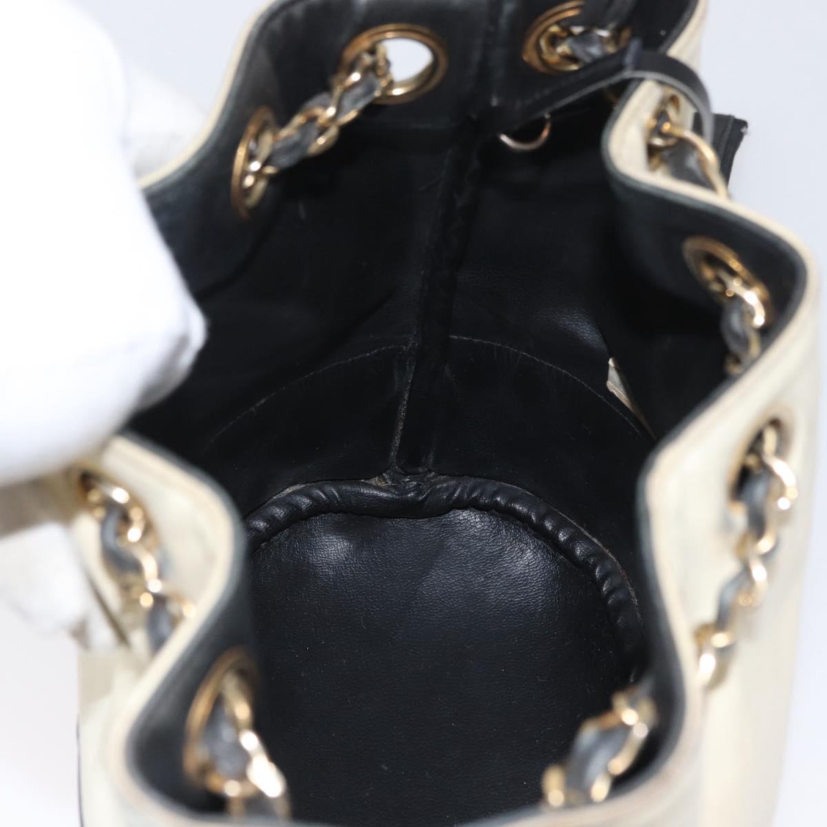 CHANEL Chain Shoulder Bag Leather Black White CC Auth bs33864