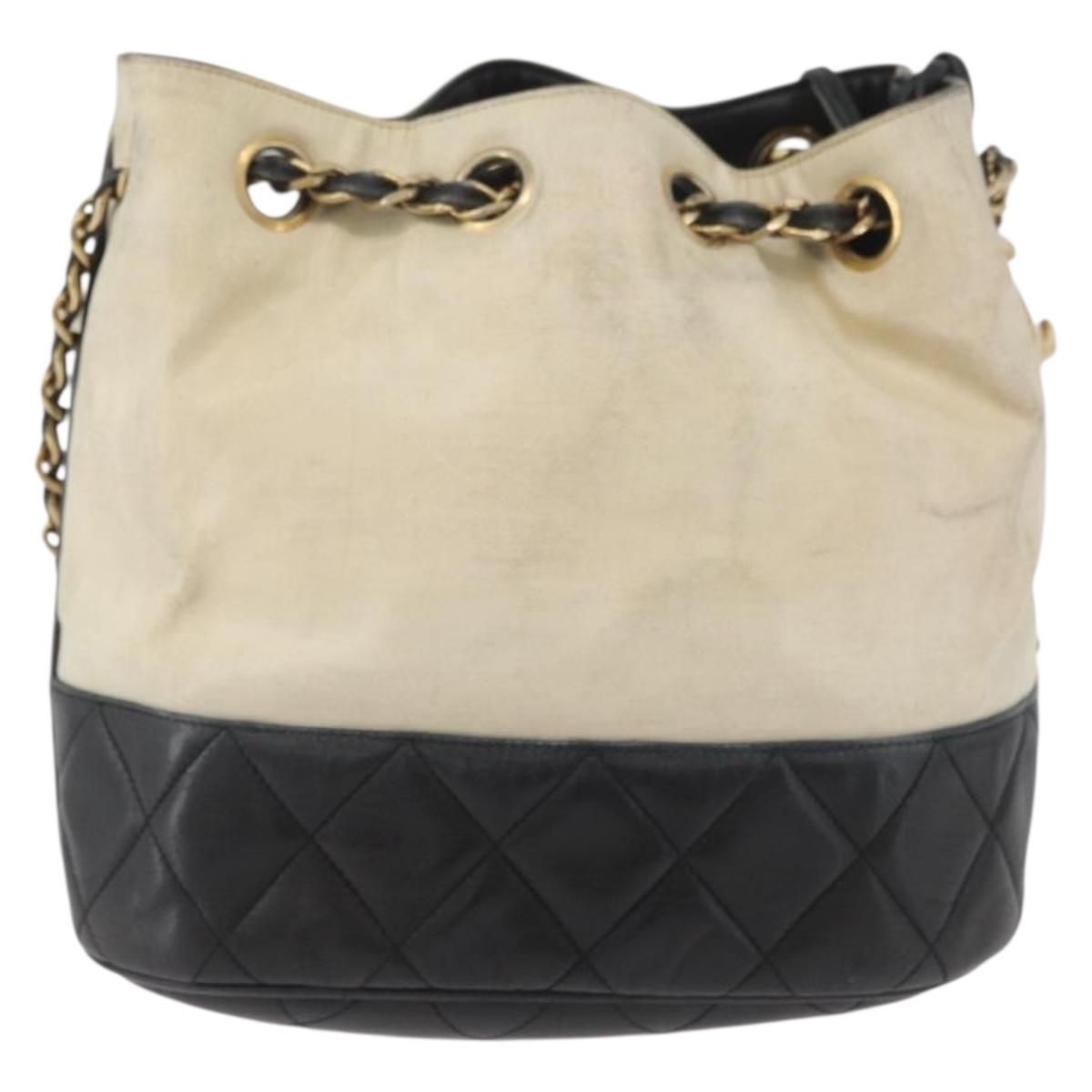 CHANEL Chain Shoulder Bag Leather Black White CC Auth bs33864