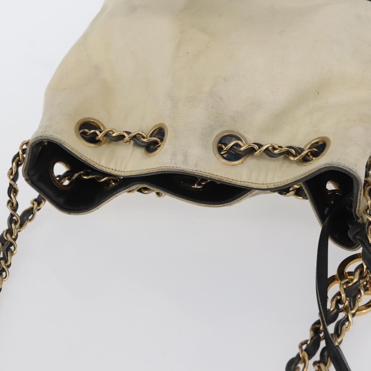 CHANEL Chain Shoulder Bag Leather Black White CC Auth bs33864
