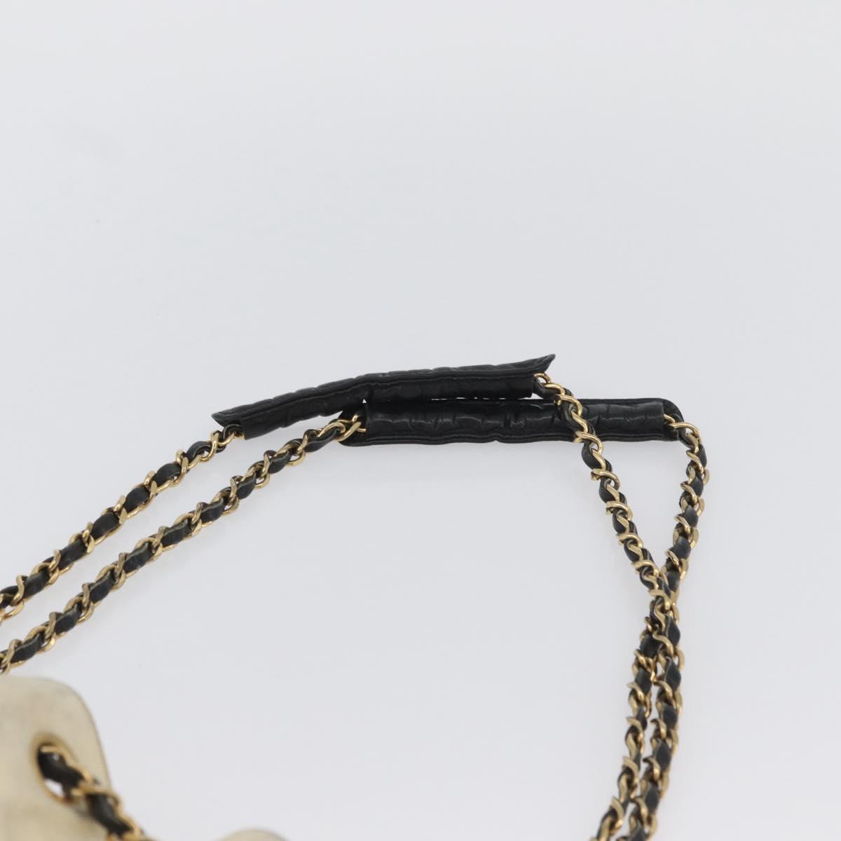 CHANEL Chain Shoulder Bag Leather Black White CC Auth bs33864