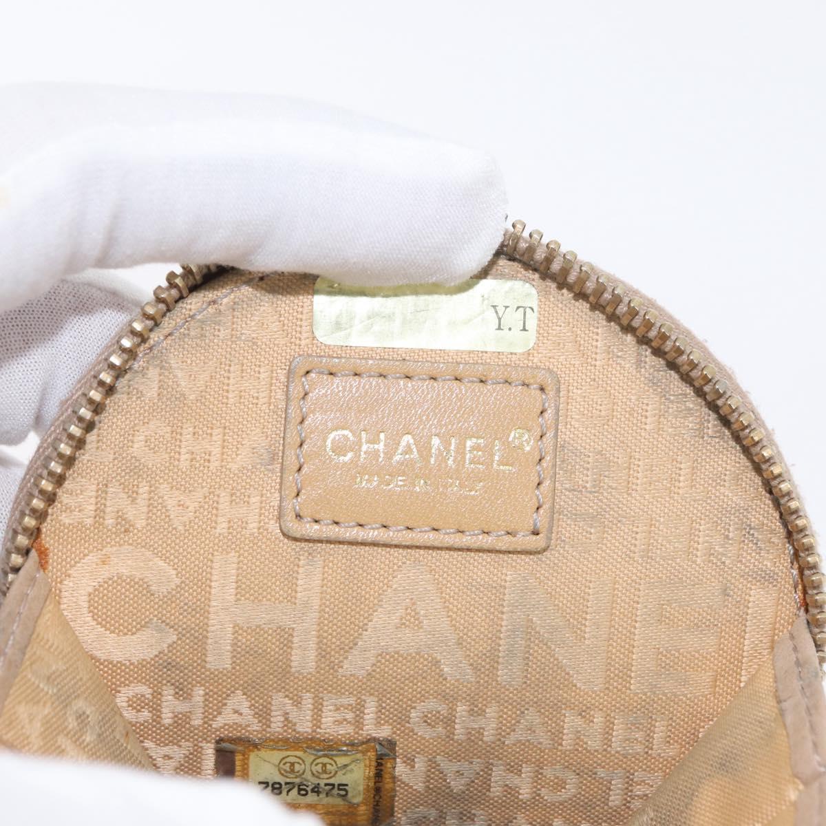 CHANEL Coin Purse Lamb Skin Beige Gold CC Auth bs33865