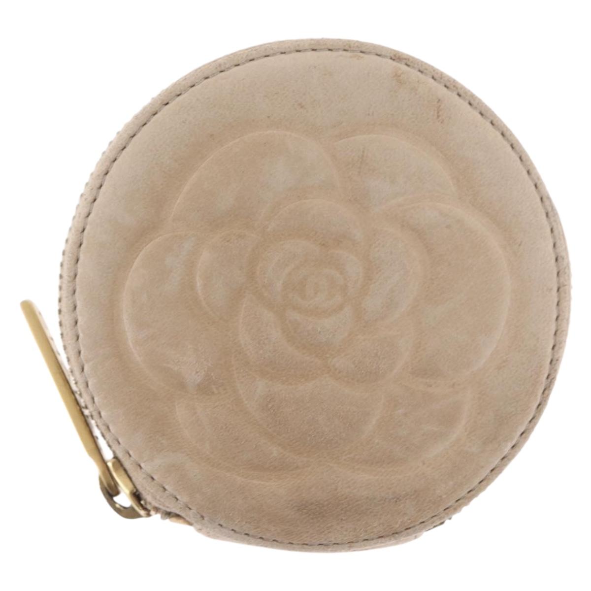 CHANEL Coin Purse Lamb Skin Beige Gold CC Auth bs33865