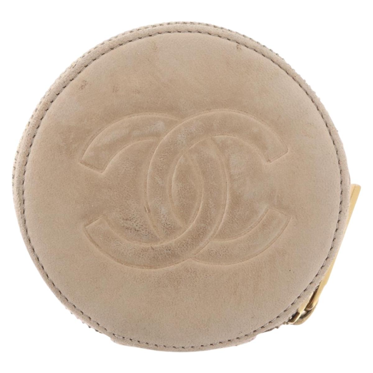 CHANEL Coin Purse Lamb Skin Beige Gold CC Auth bs33865