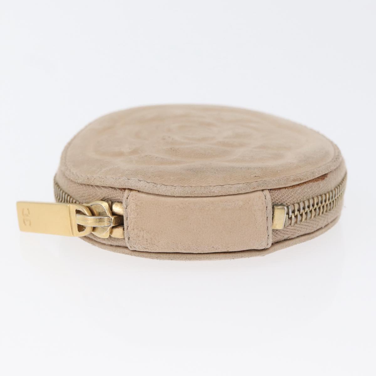 CHANEL Coin Purse Lamb Skin Beige Gold CC Auth bs33865