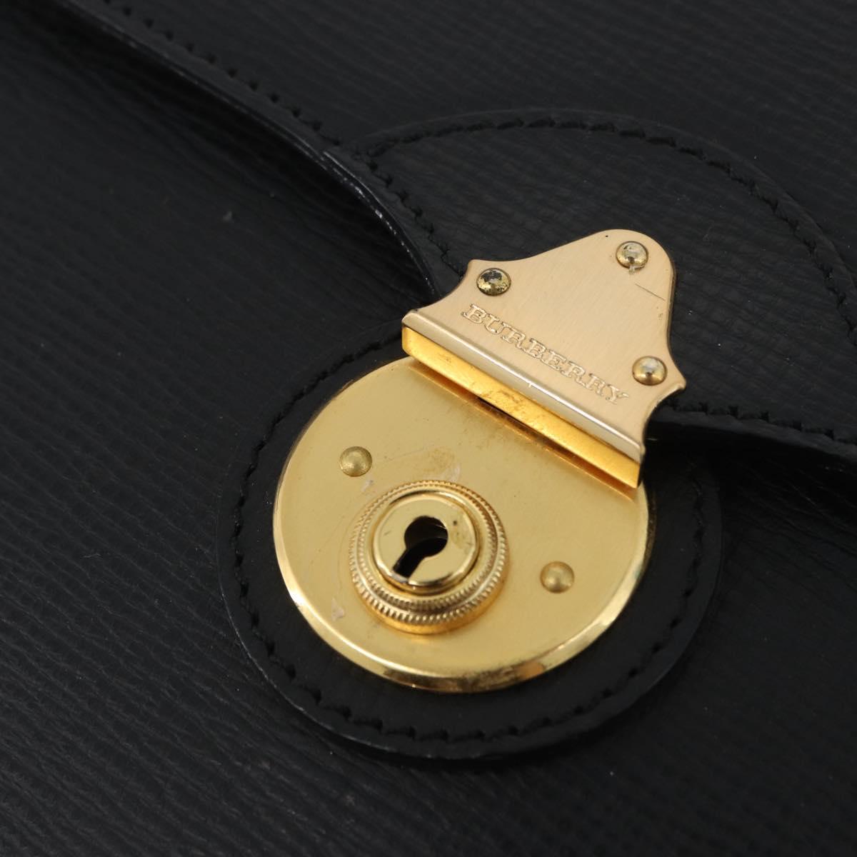 BURBERRY Clutch Bag Leather Black Gold Auth bs33867