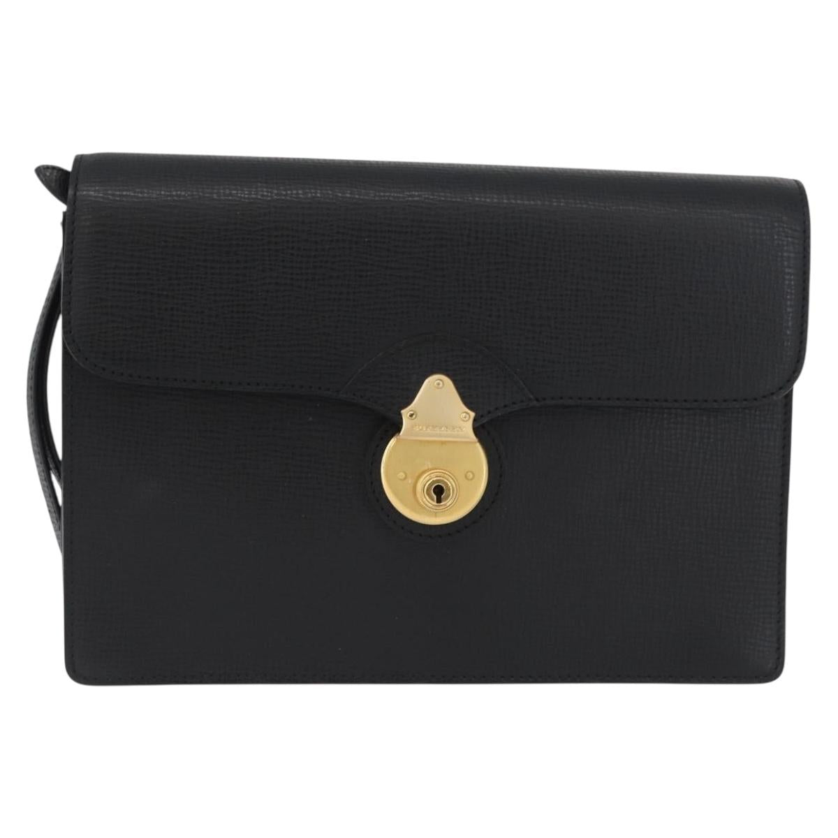 BURBERRY Clutch Bag Leather Black Gold Auth bs33867
