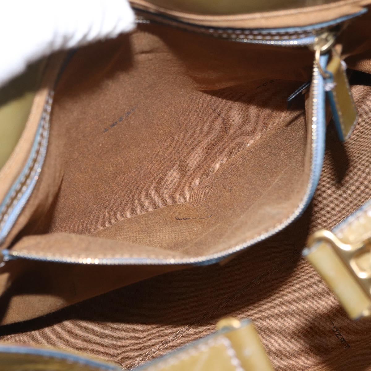 FENDI Hand Bag Patent leather Khaki Gold Auth bs33869