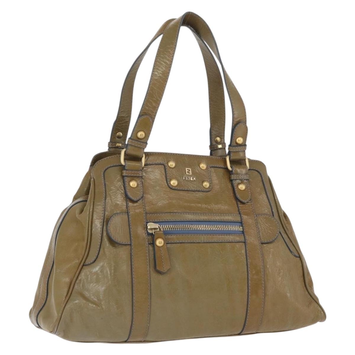 FENDI Hand Bag Patent leather Khaki Gold Auth bs33869