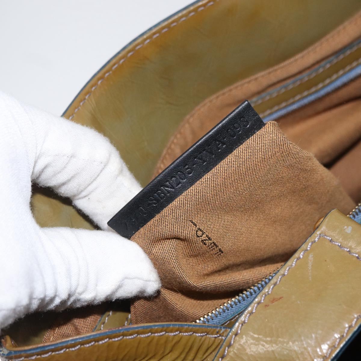 FENDI Hand Bag Patent leather Khaki Gold Auth bs33869