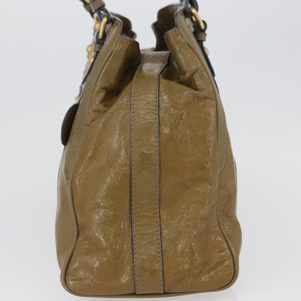 FENDI Hand Bag Patent leather Khaki Gold Auth bs33869