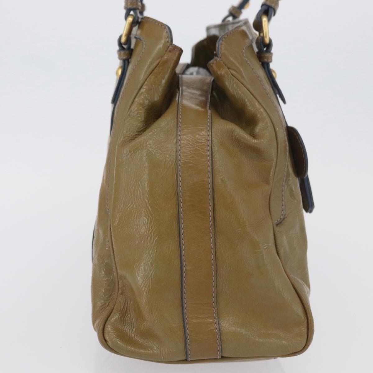 FENDI Hand Bag Patent leather Khaki Gold Auth bs33869
