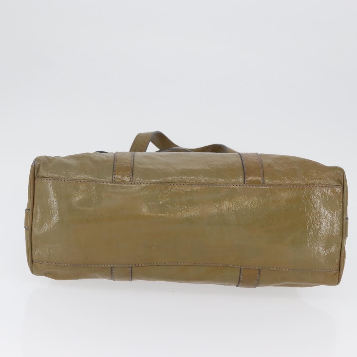 FENDI Hand Bag Patent leather Khaki Gold Auth bs33869