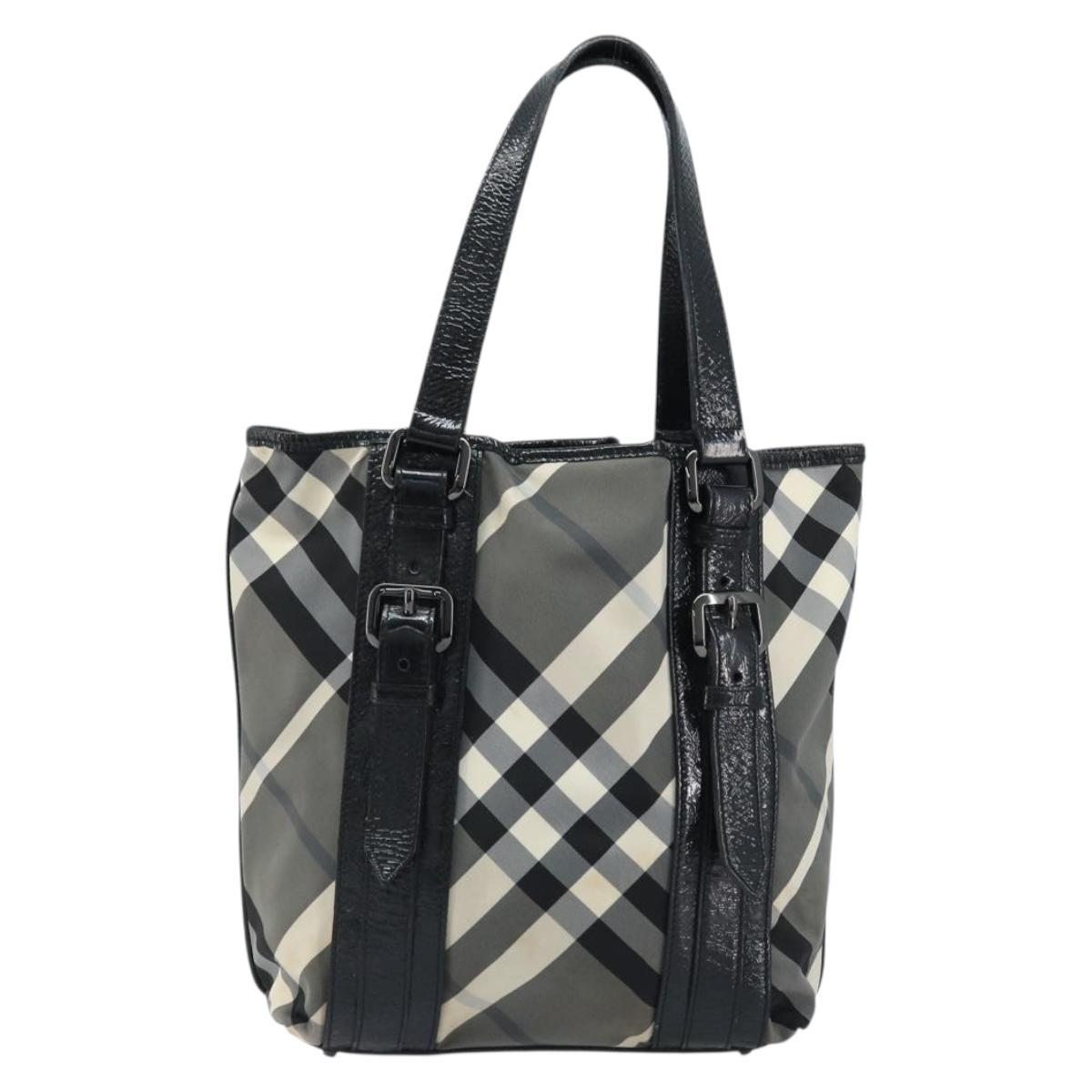 BURBERRY Nova Check Tote Bag Nylon Black Silver Auth bs33871