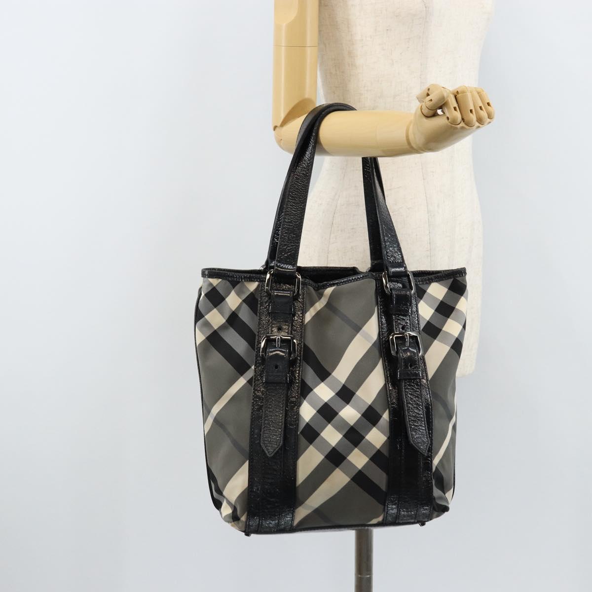 BURBERRY Nova Check Tote Bag Nylon Black Silver Auth bs33871