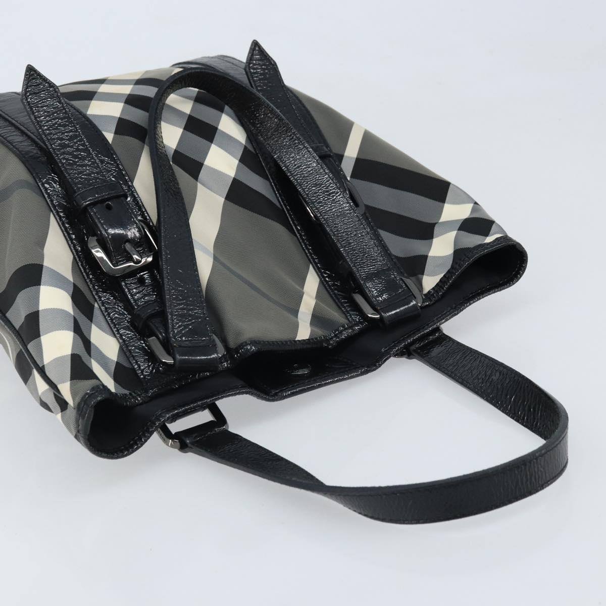 BURBERRY Nova Check Tote Bag Nylon Black Silver Auth bs33871