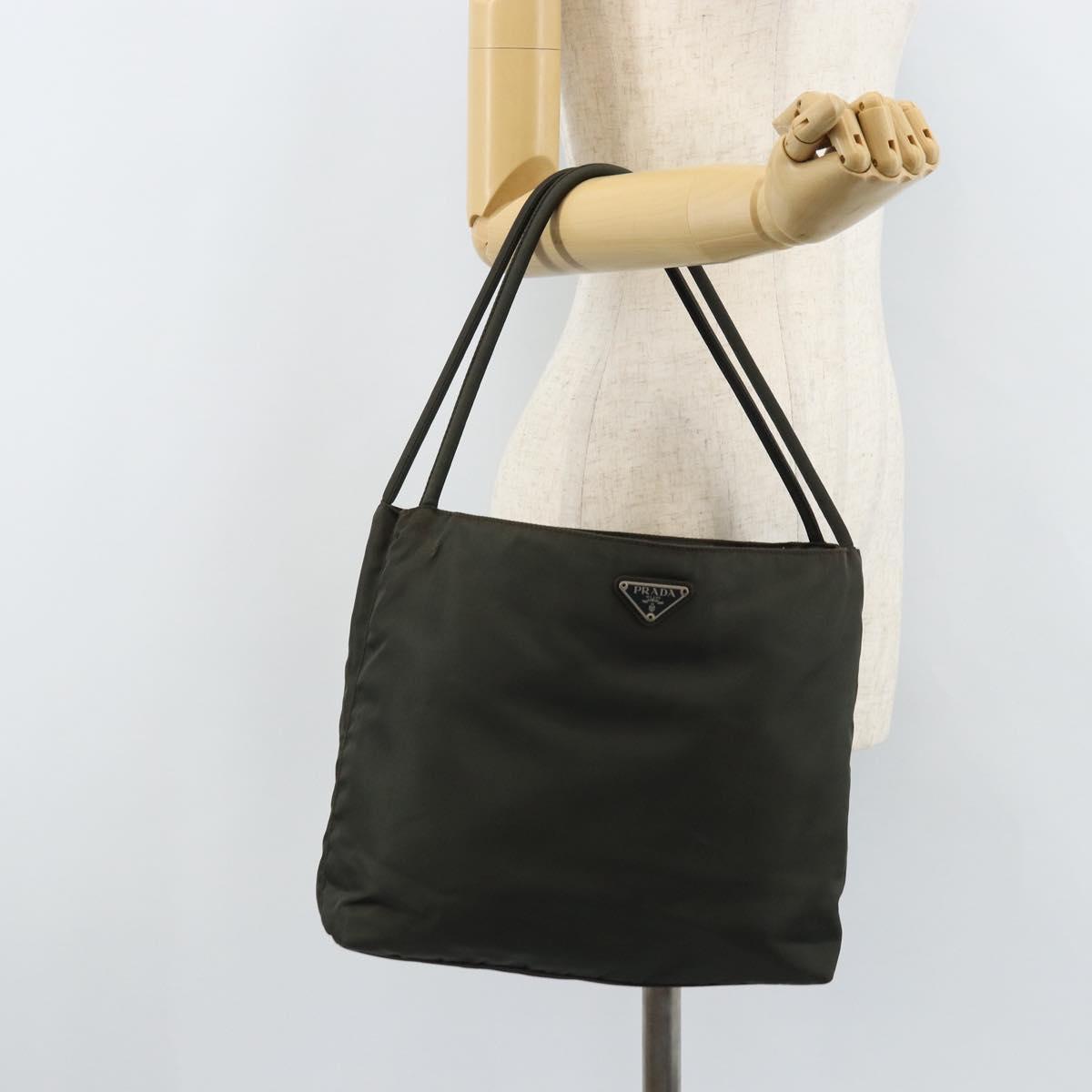 PRADA Hand Bag Nylon Khaki Auth bs33878