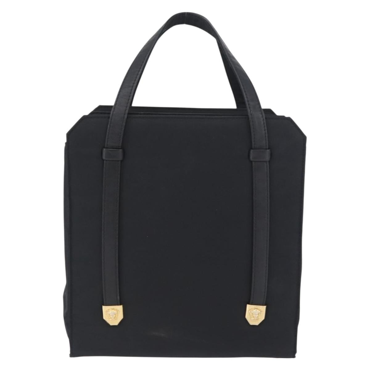 Gianni Versace Hand Bag Nylon Black Gold Auth bs33883