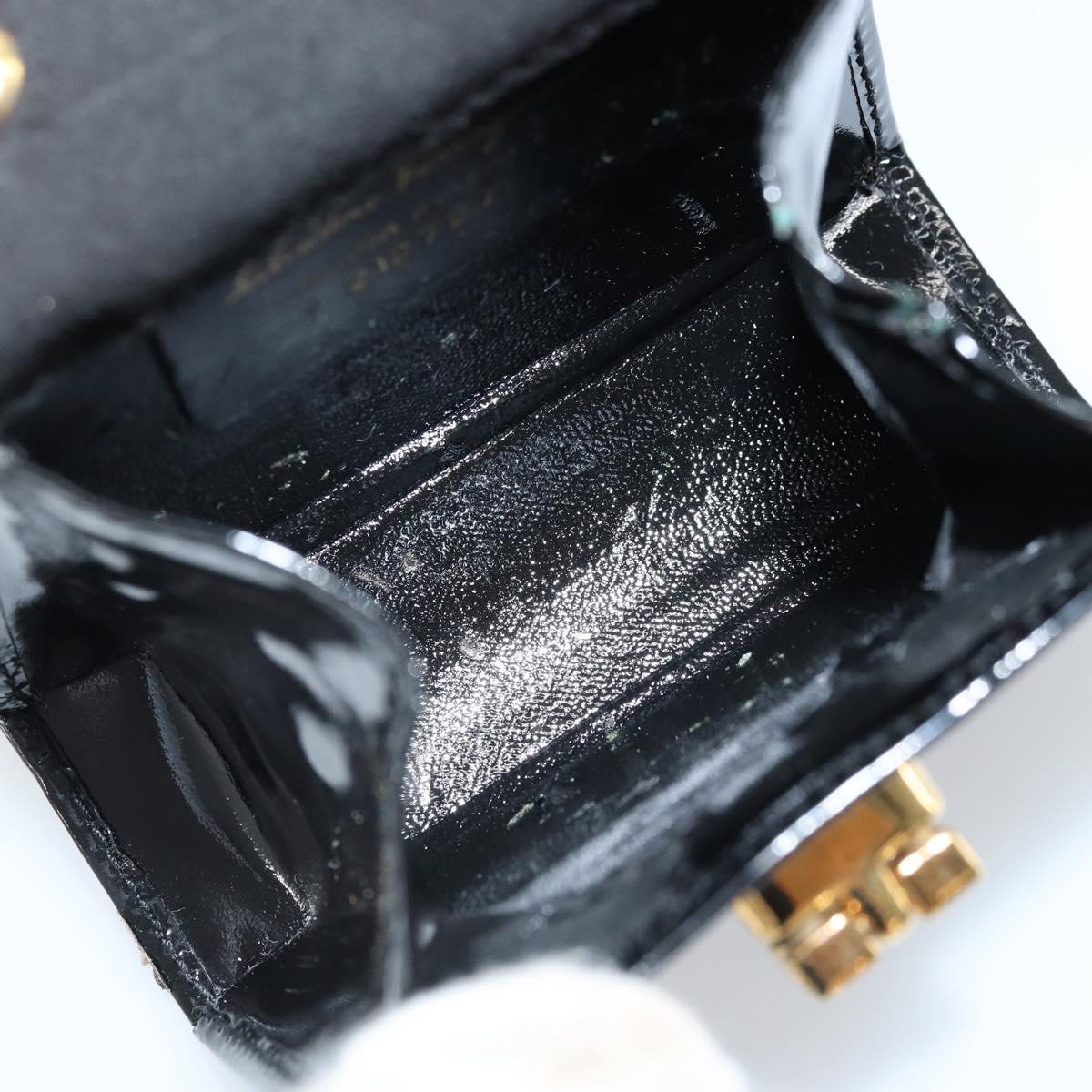 Salvatore Ferragamo Pouch Gancini Bag Patent leather Black Gold Auth bs33884