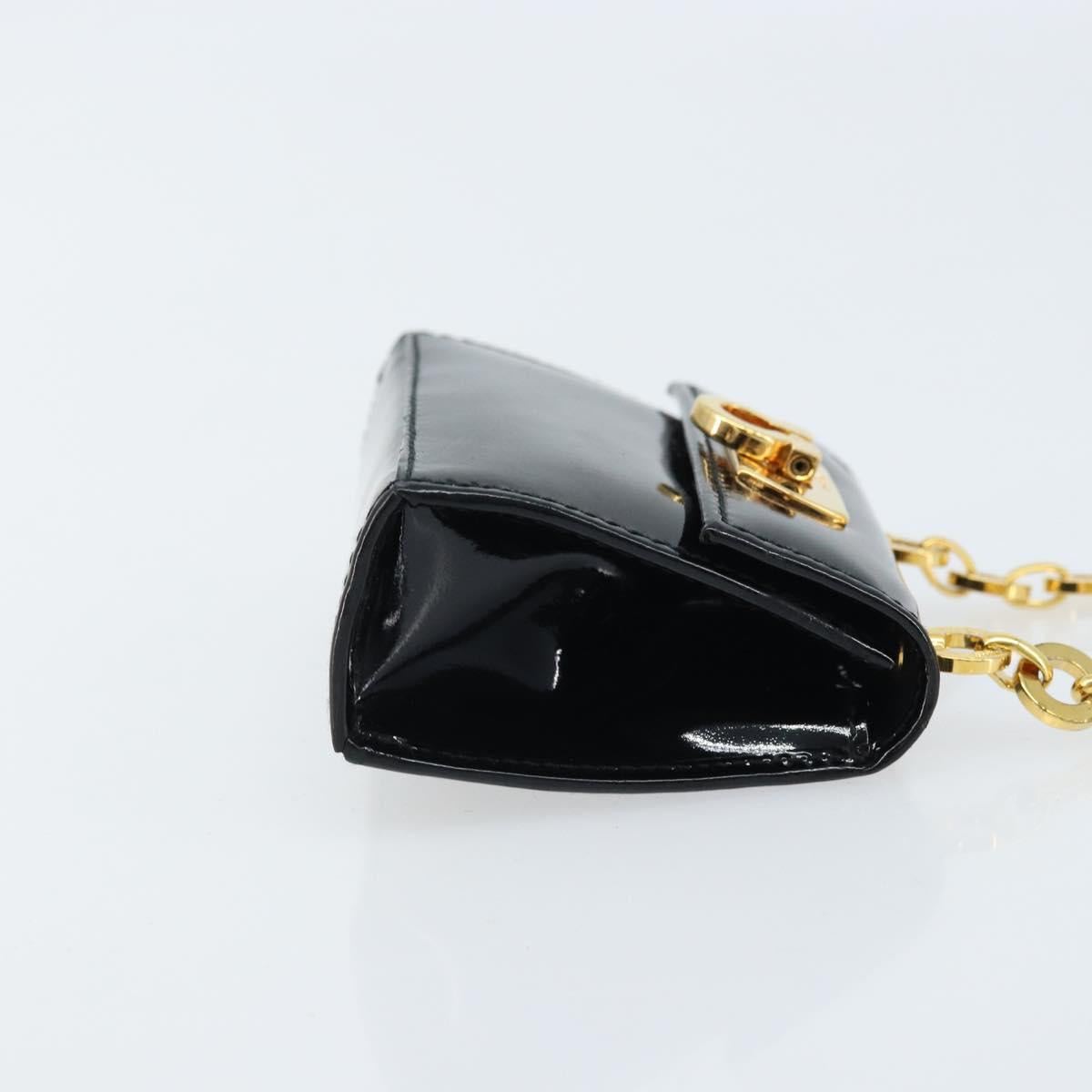 Salvatore Ferragamo Pouch Gancini Bag Patent leather Black Gold Auth bs33884