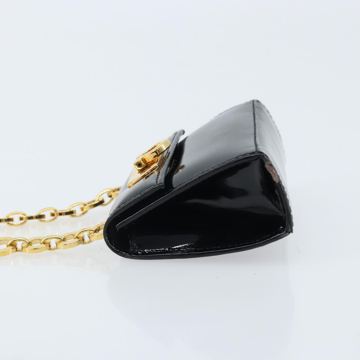 Salvatore Ferragamo Pouch Gancini Bag Patent leather Black Gold Auth bs33884