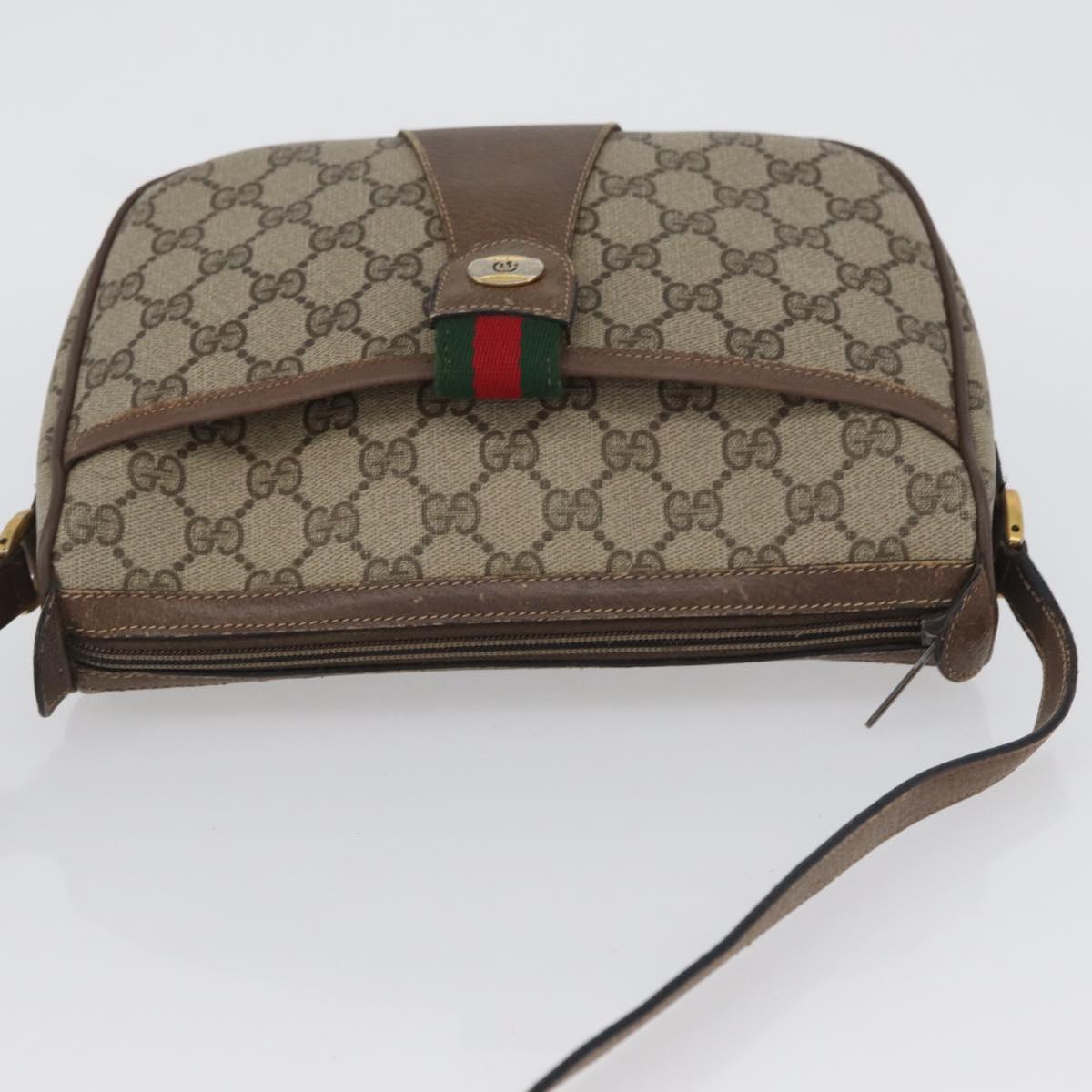 GUCCI GG Supreme Web Sherry Line Bag PVC Beige Gold 14 02 032 Auth bs33886