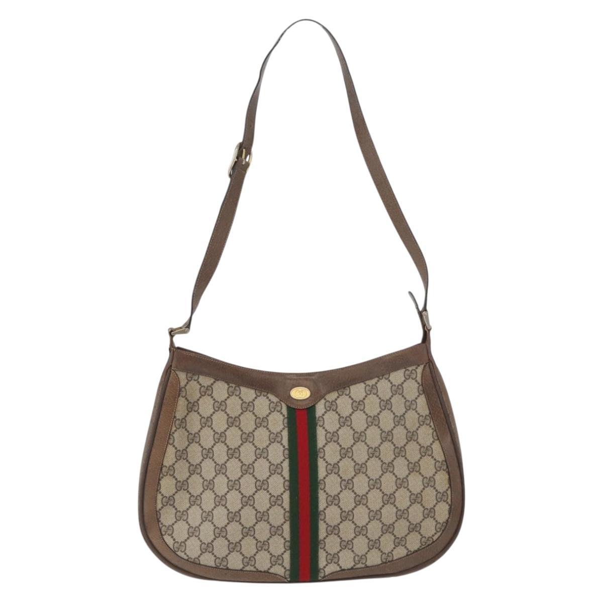 GUCCI GG Supreme Web Sherry Line Bag PVC Beige Gold 72 02 019 Auth bs33887