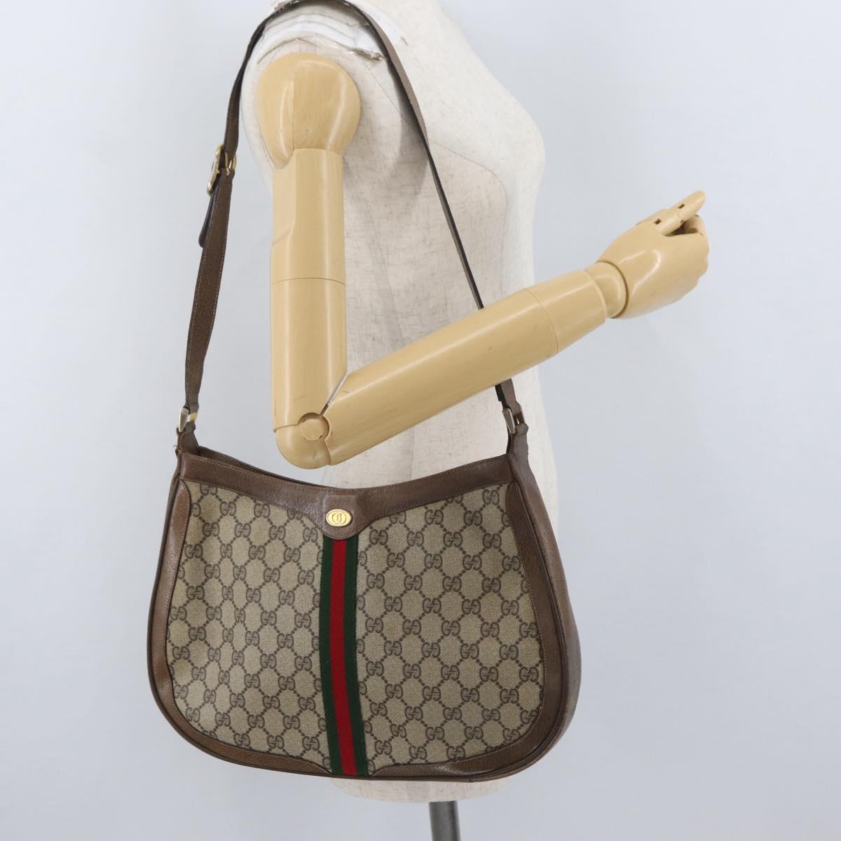 GUCCI GG Supreme Web Sherry Line Bag PVC Beige Gold 72 02 019 Auth bs33887