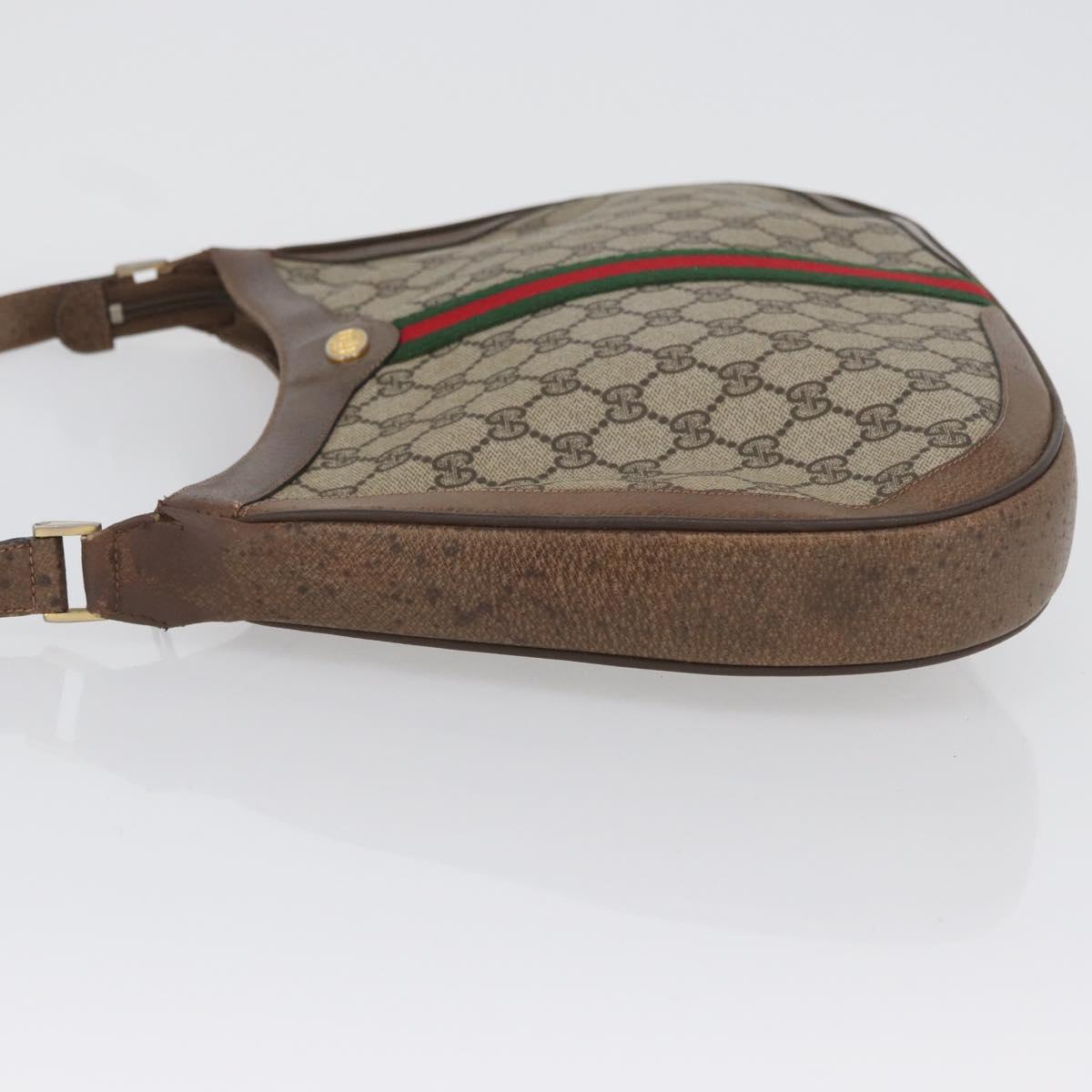 GUCCI GG Supreme Web Sherry Line Bag PVC Beige Gold 72 02 019 Auth bs33887