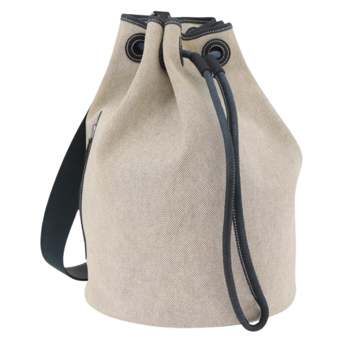HERMES Sac Marine Receive Shoulder Bag Canvas Navy Silver Auth bs33890