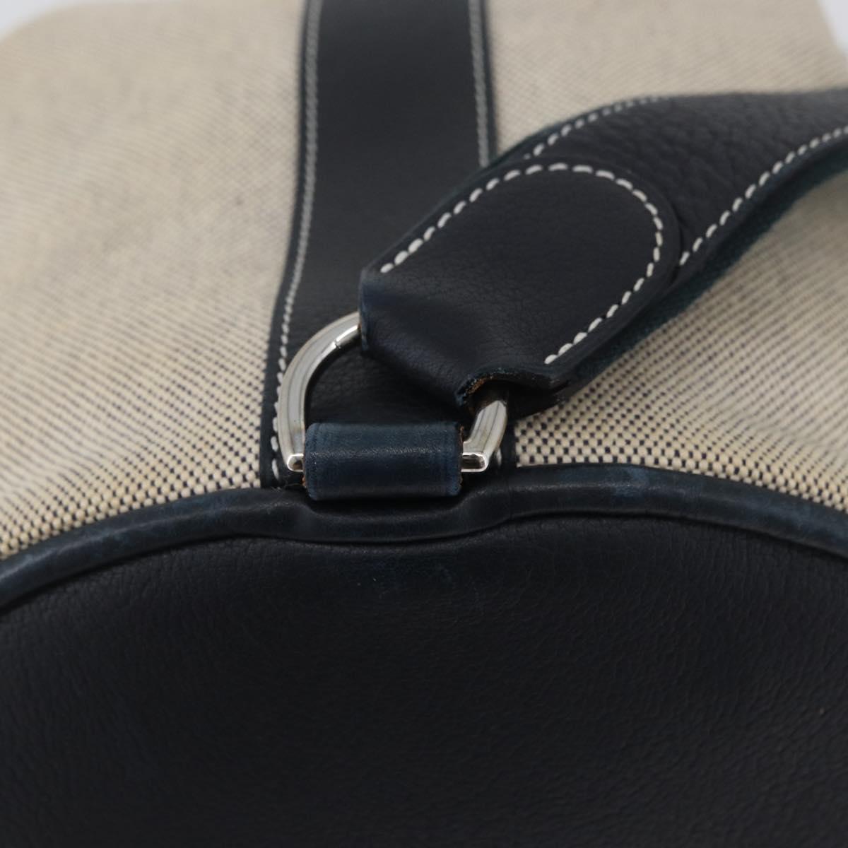 HERMES Sac Marine Receive Shoulder Bag Canvas Navy Silver Auth bs33890