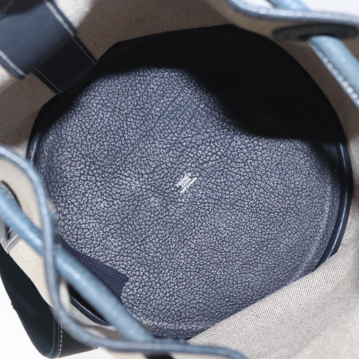 HERMES Sac Marine Receive Shoulder Bag Canvas Navy Silver Auth bs33890