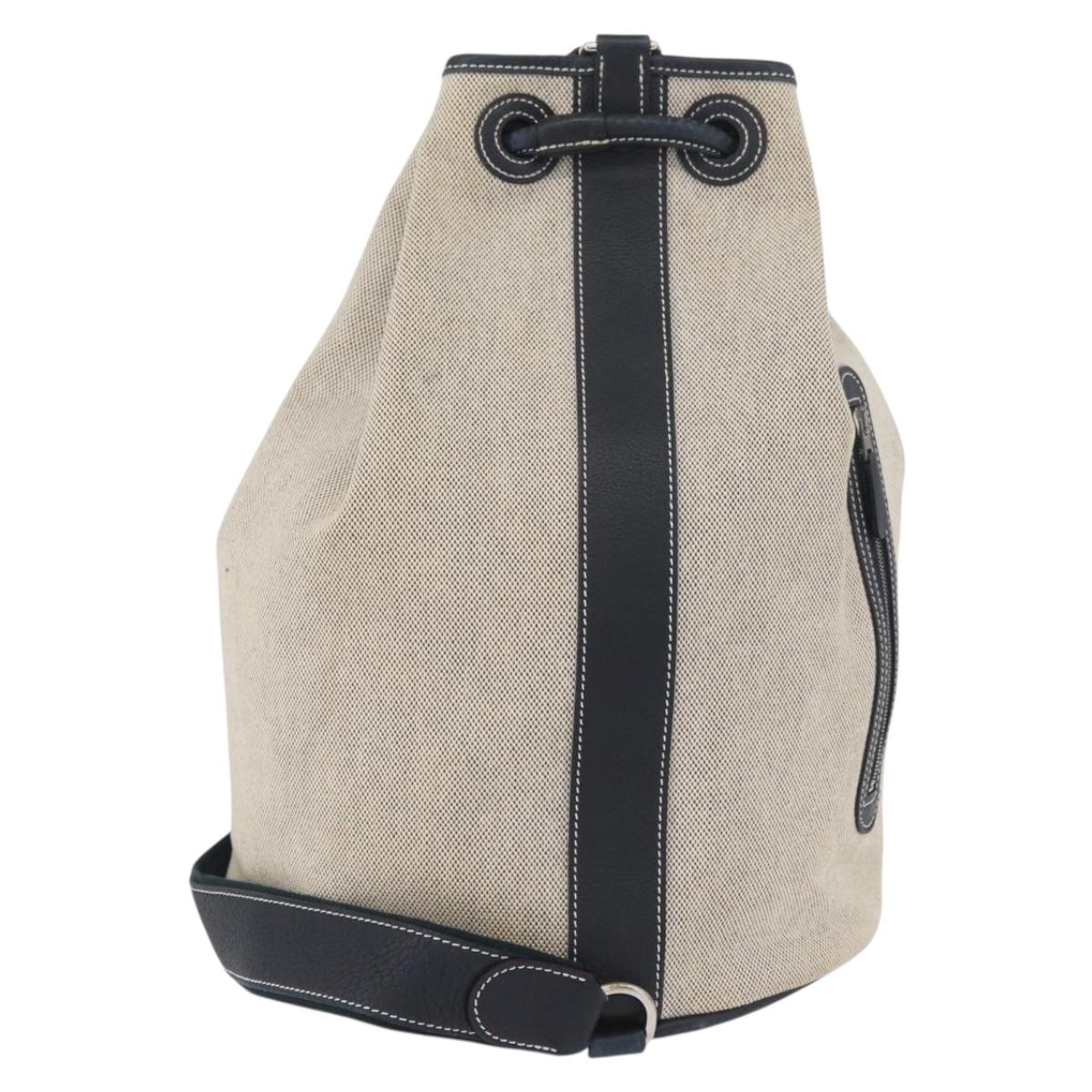 HERMES Sac Marine Receive Shoulder Bag Canvas Navy Silver Auth bs33890