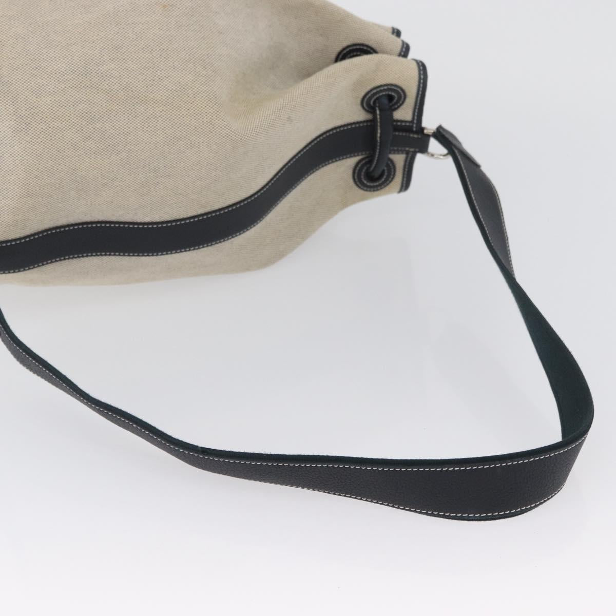 HERMES Sac Marine Receive Shoulder Bag Canvas Navy Silver Auth bs33890