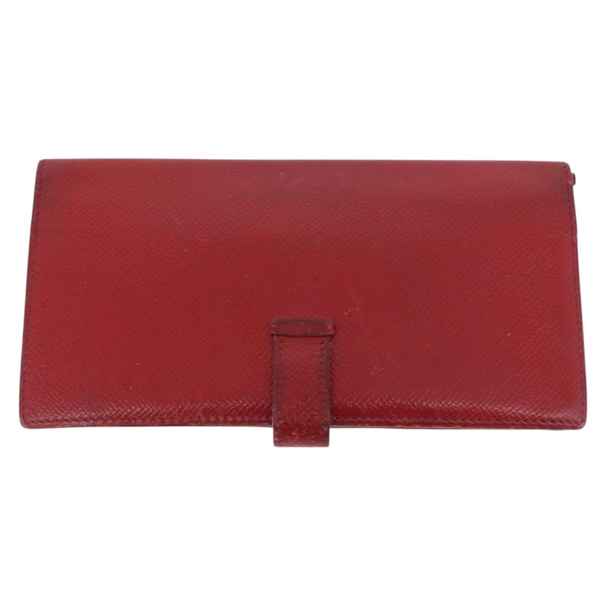 HERMES Wallet Leather 2 Set Brown Red Auth bs33891