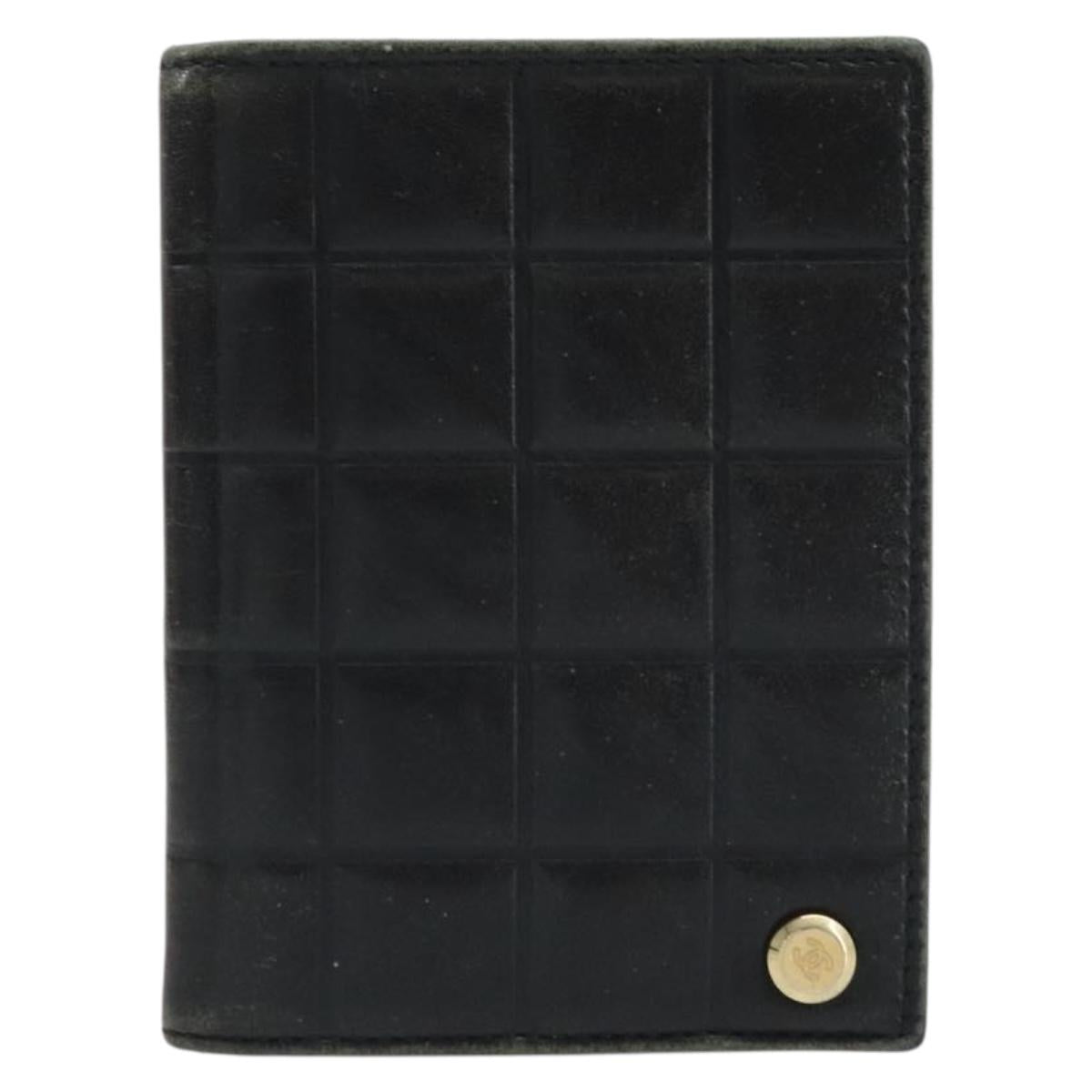 CHANEL Choco Bar Card Case Lamb Skin Black CC Auth bs33896