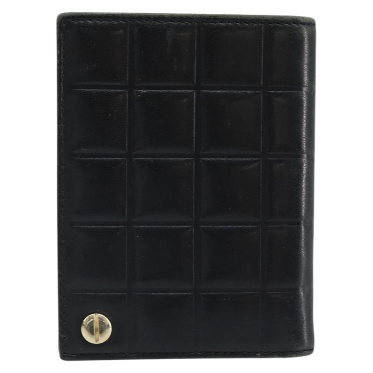 CHANEL Choco Bar Card Case Lamb Skin Black CC Auth bs33896
