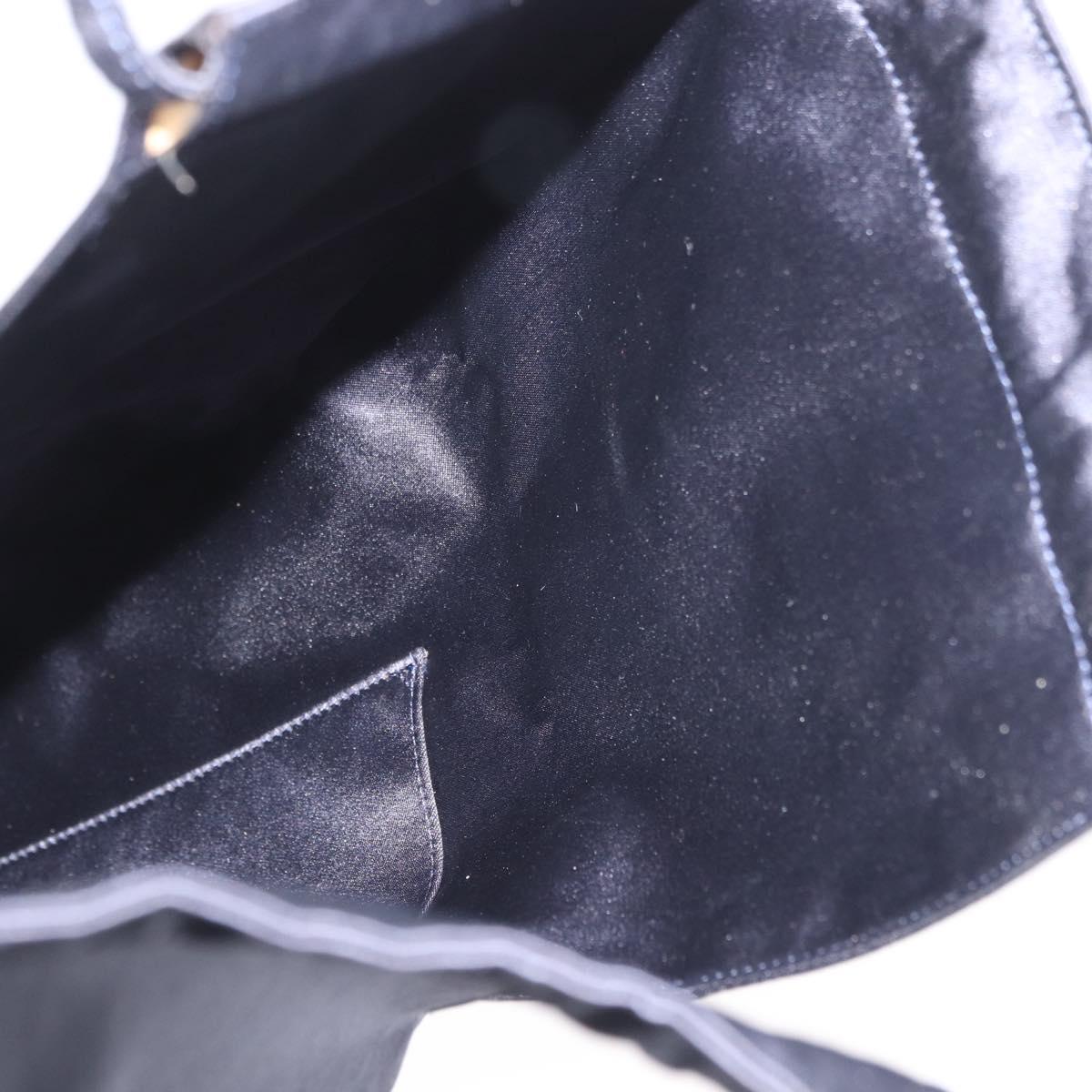 CHANEL Drawstring bag Hand Bag Satin Navy CC Auth bs33901