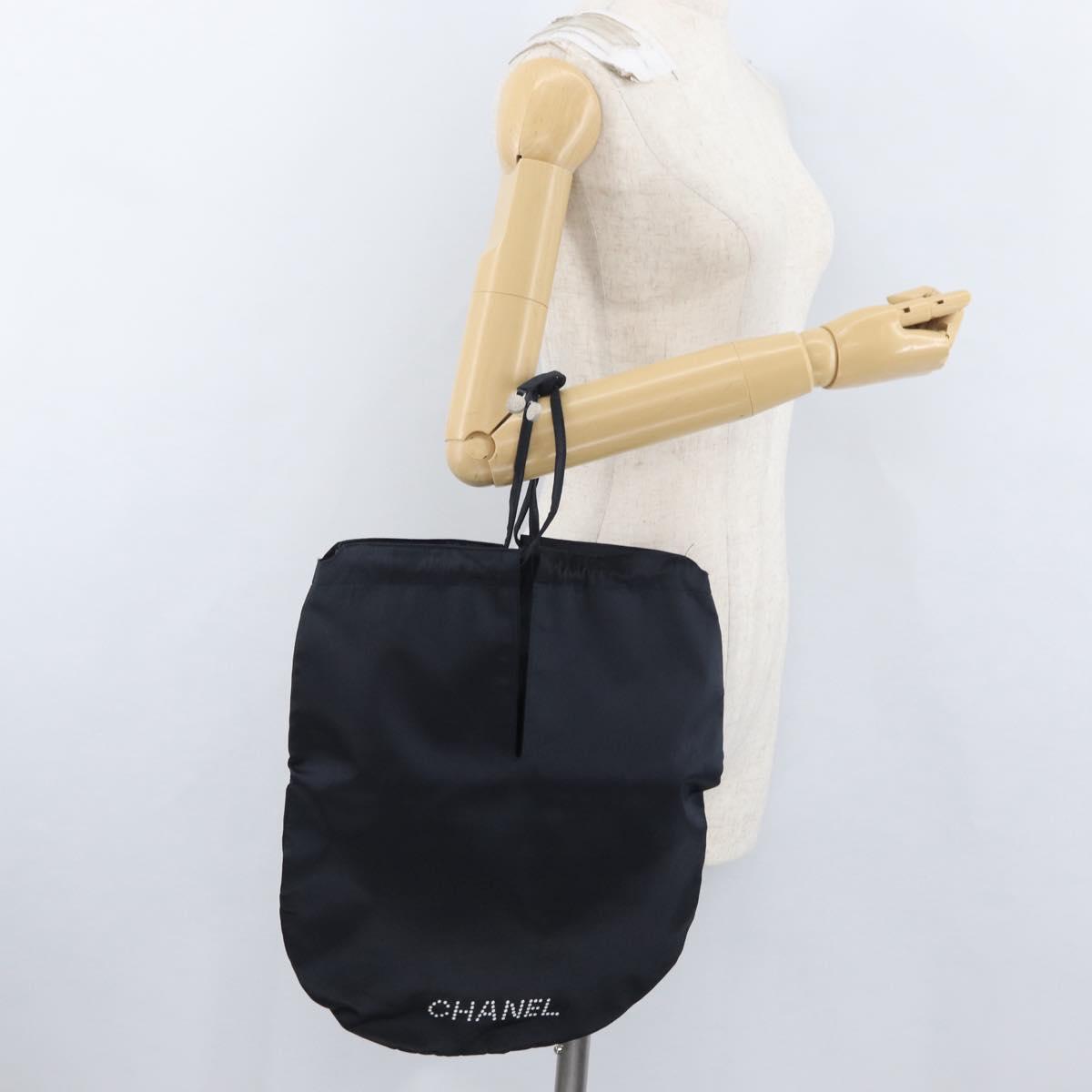 CHANEL Drawstring bag Hand Bag Satin Navy CC Auth bs33901