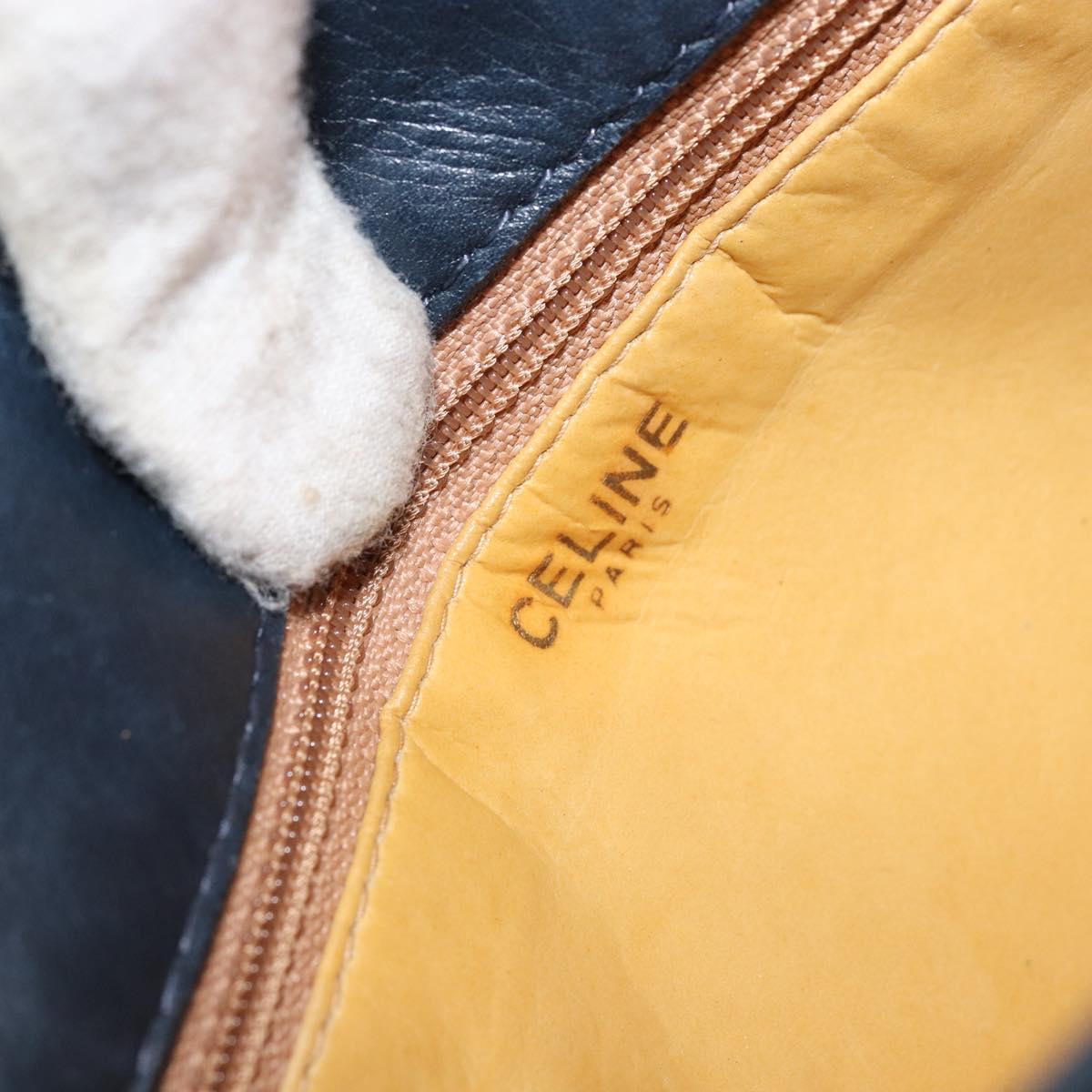 CELINE Shoulder Bag Leather Navy Gold Auth bs33902