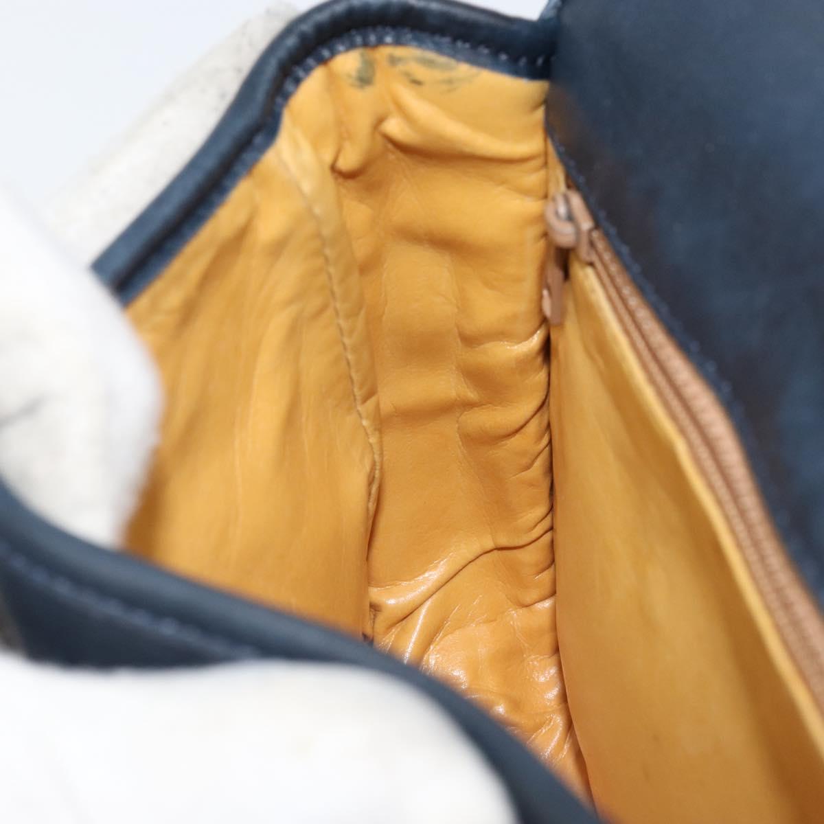 CELINE Shoulder Bag Leather Navy Gold Auth bs33902