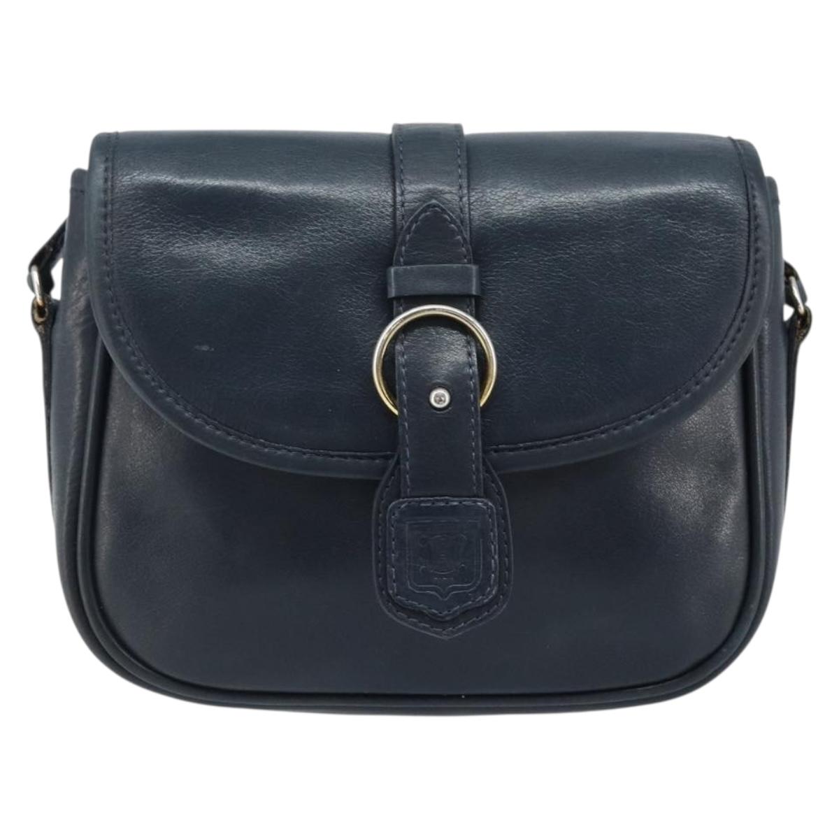 CELINE Shoulder Bag Leather Navy Gold Auth bs33902