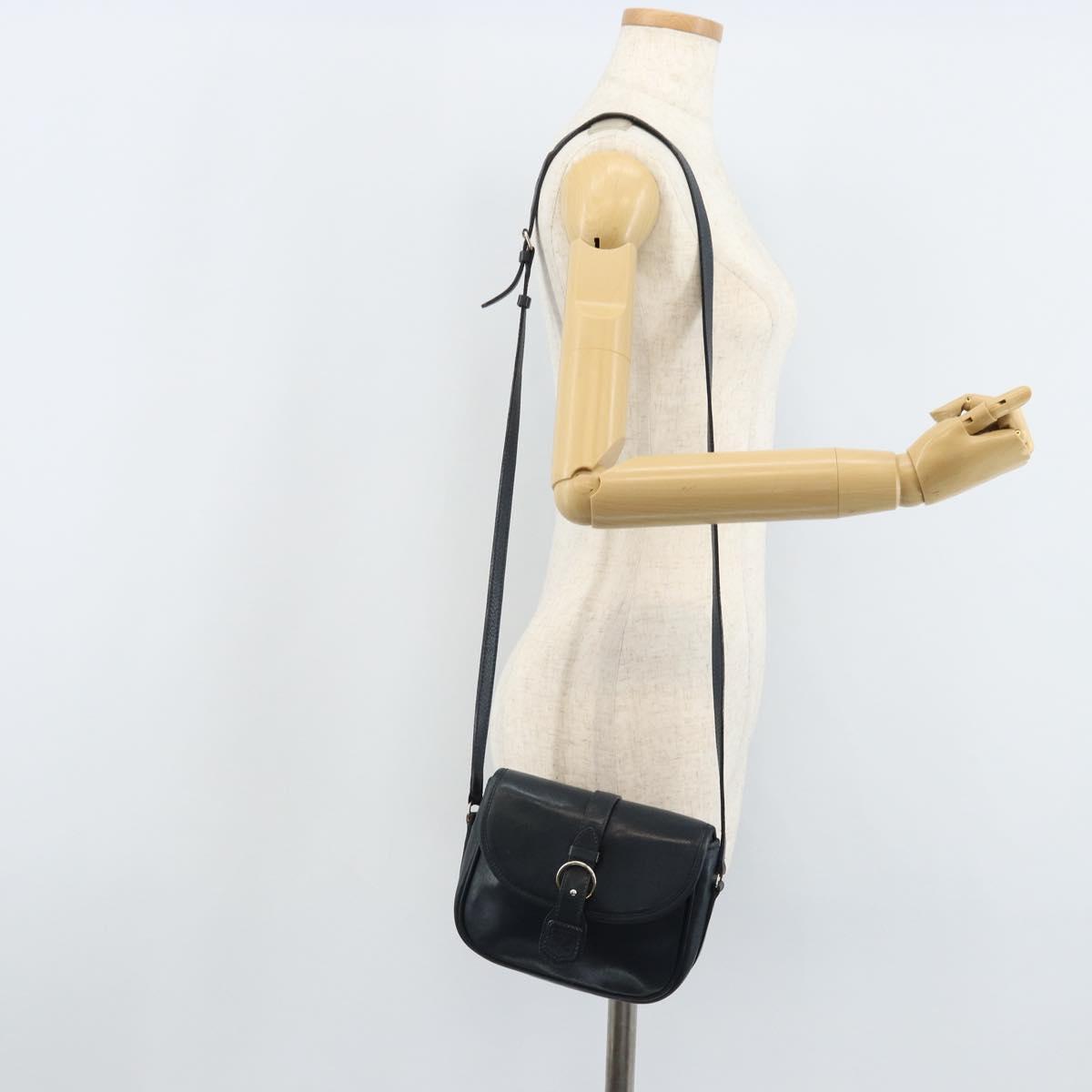 CELINE Shoulder Bag Leather Navy Gold Auth bs33902